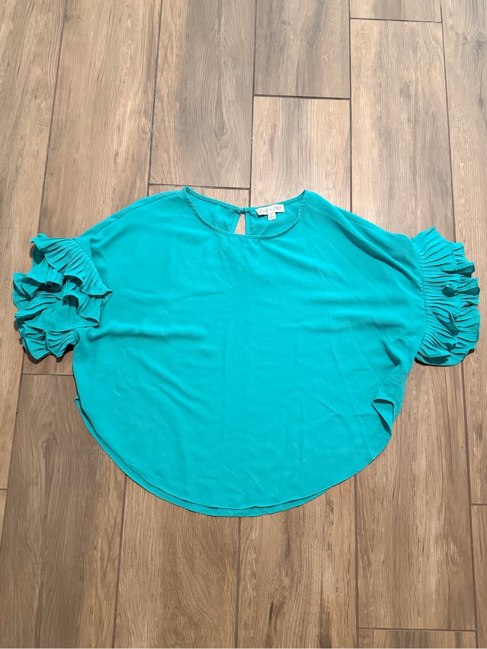 Green Ruffle Sleeve Blouse